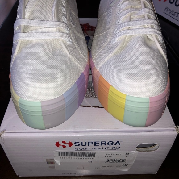 SOLD Superga 2790 white multistripe platform sneak - Picture 2 of 8